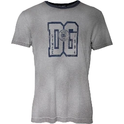 Gray Logo Print Cotton Crew Neck T-shirt