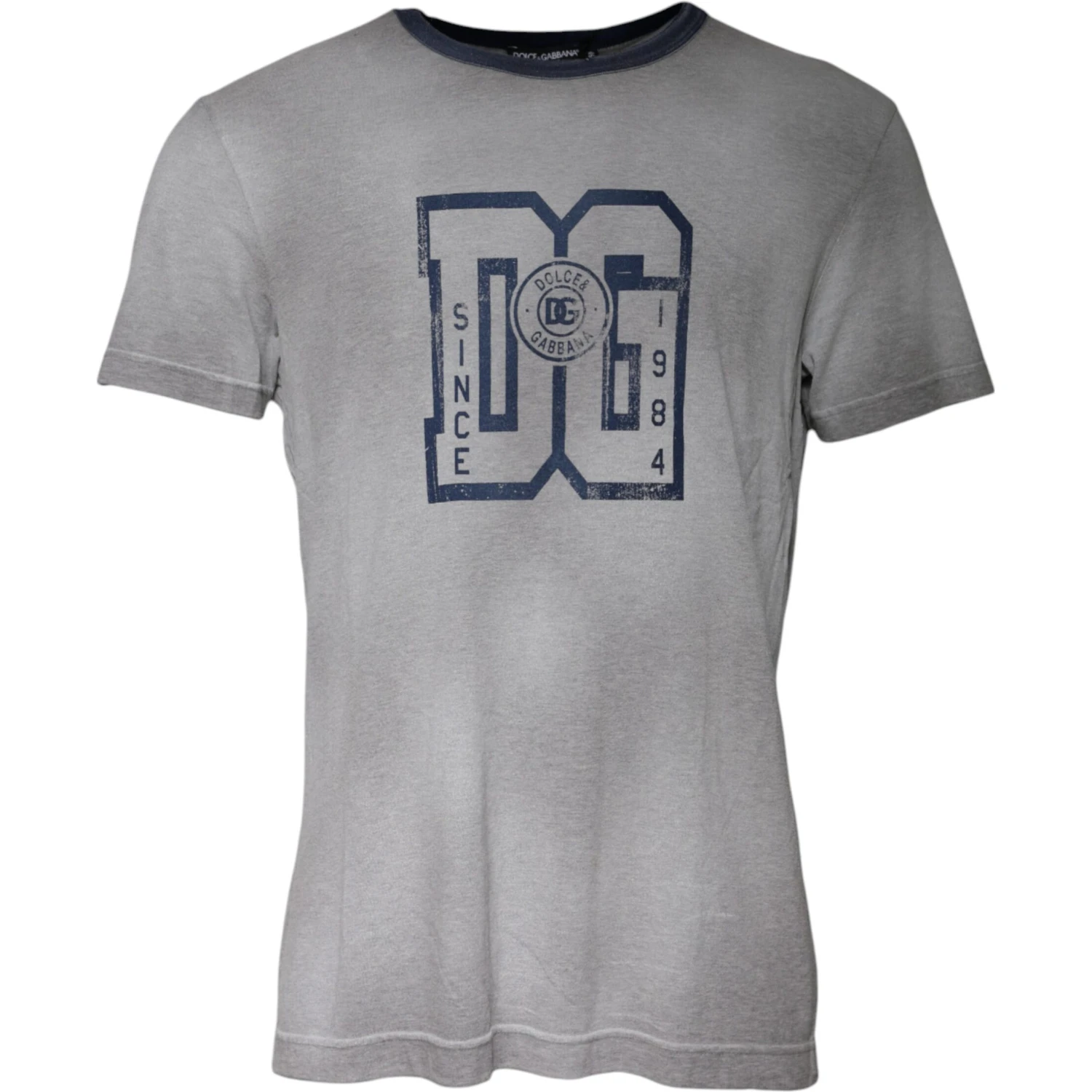 Gray Logo Print Cotton Crew Neck T-shirt