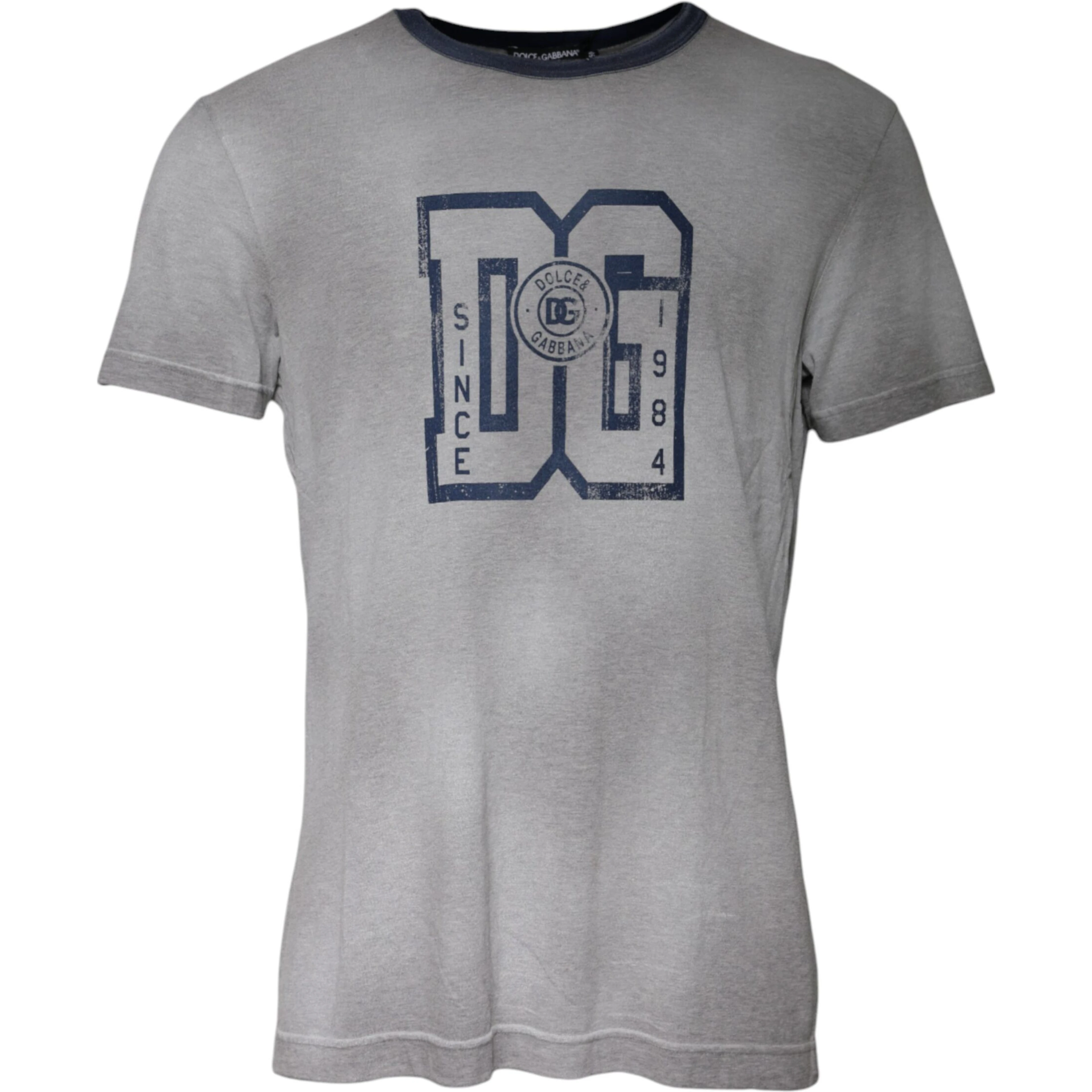 Gray Logo Print Cotton Crew Neck T-shirt
