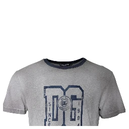 Gray Logo Print Cotton Crew Neck T-shirt
