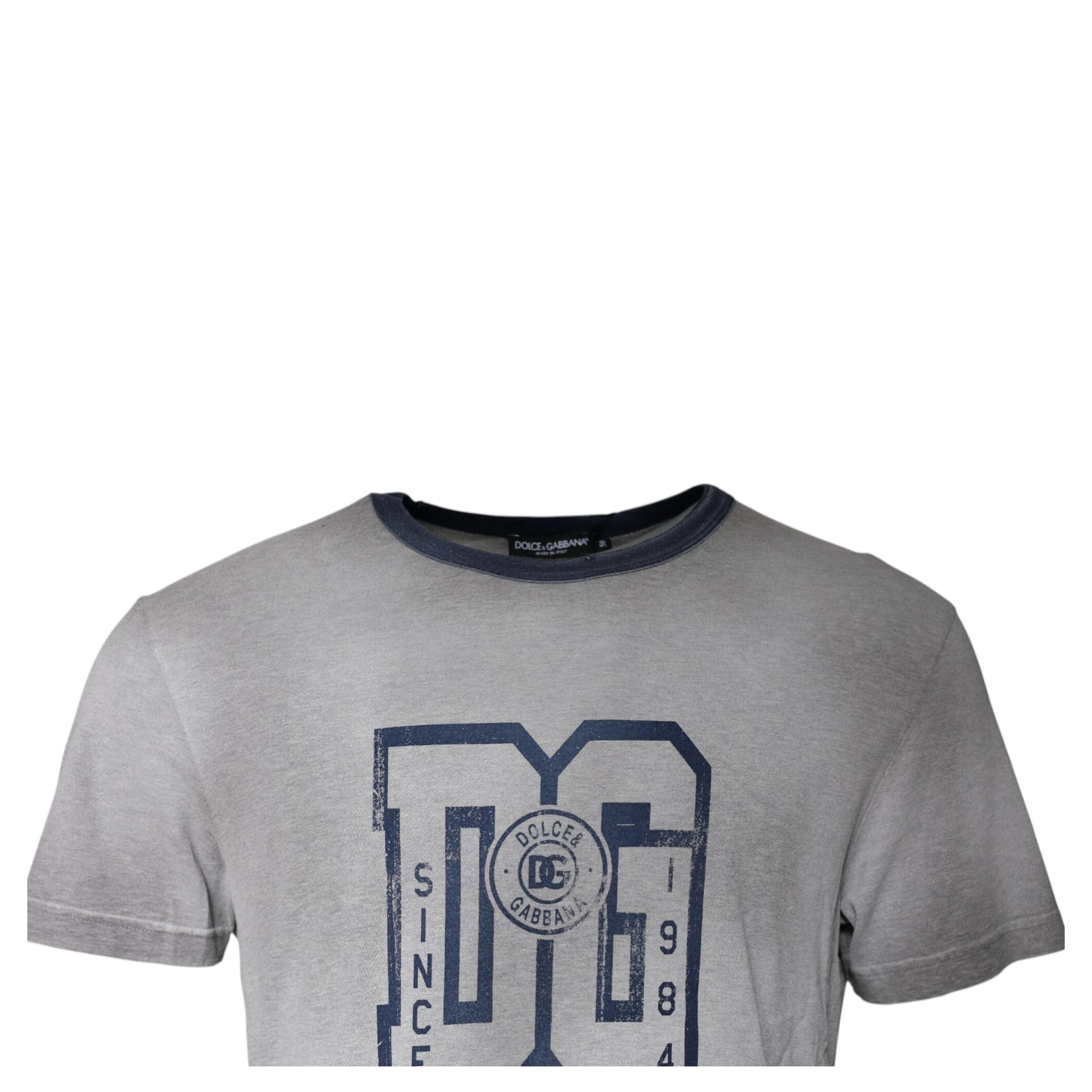 Gray Logo Print Cotton Crew Neck T-shirt