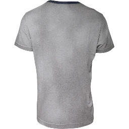Gray Logo Print Cotton Crew Neck T-shirt
