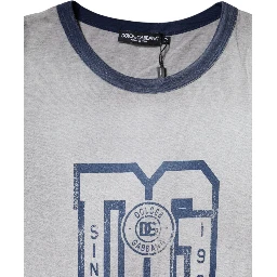 Gray Logo Print Cotton Crew Neck T-shirt