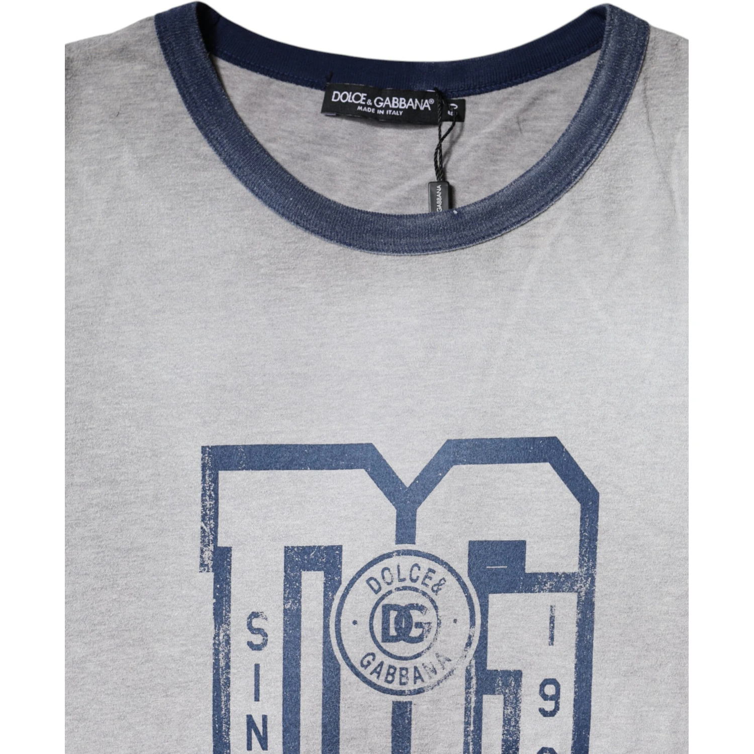 Gray Logo Print Cotton Crew Neck T-shirt