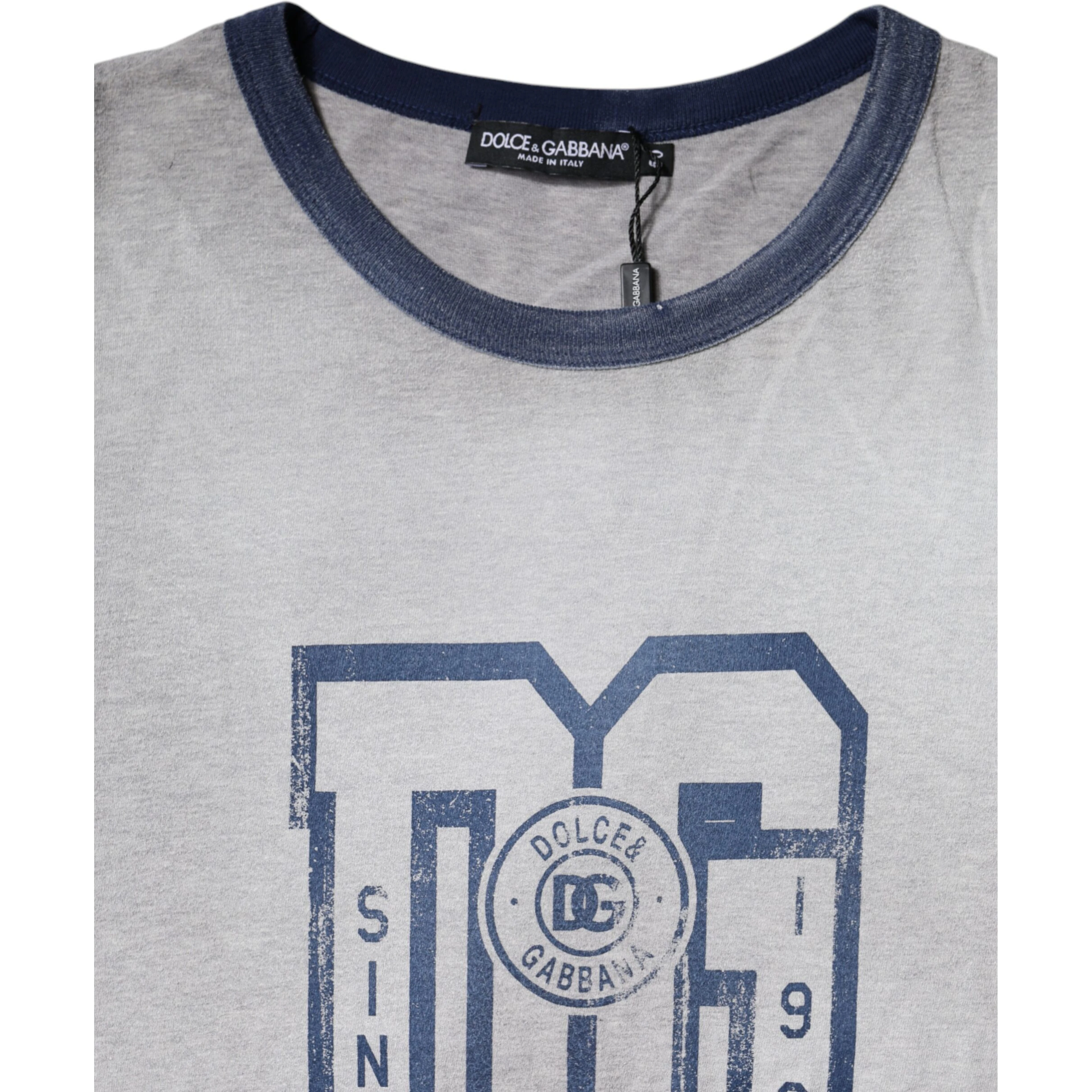 Gray Logo Print Cotton Crew Neck T-shirt