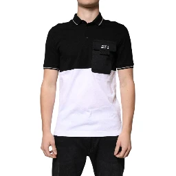 Black White Cotton Short Sleeves Polo T-shirt
