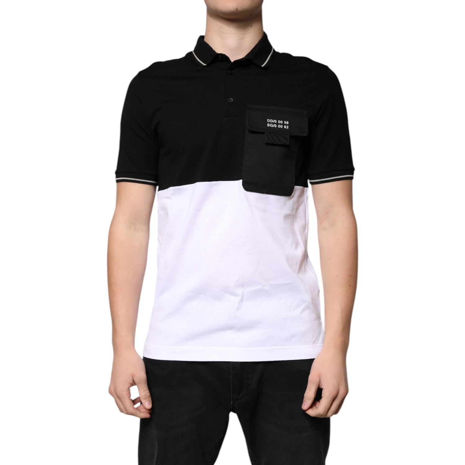 Black White Cotton Short Sleeves Polo T-shirt