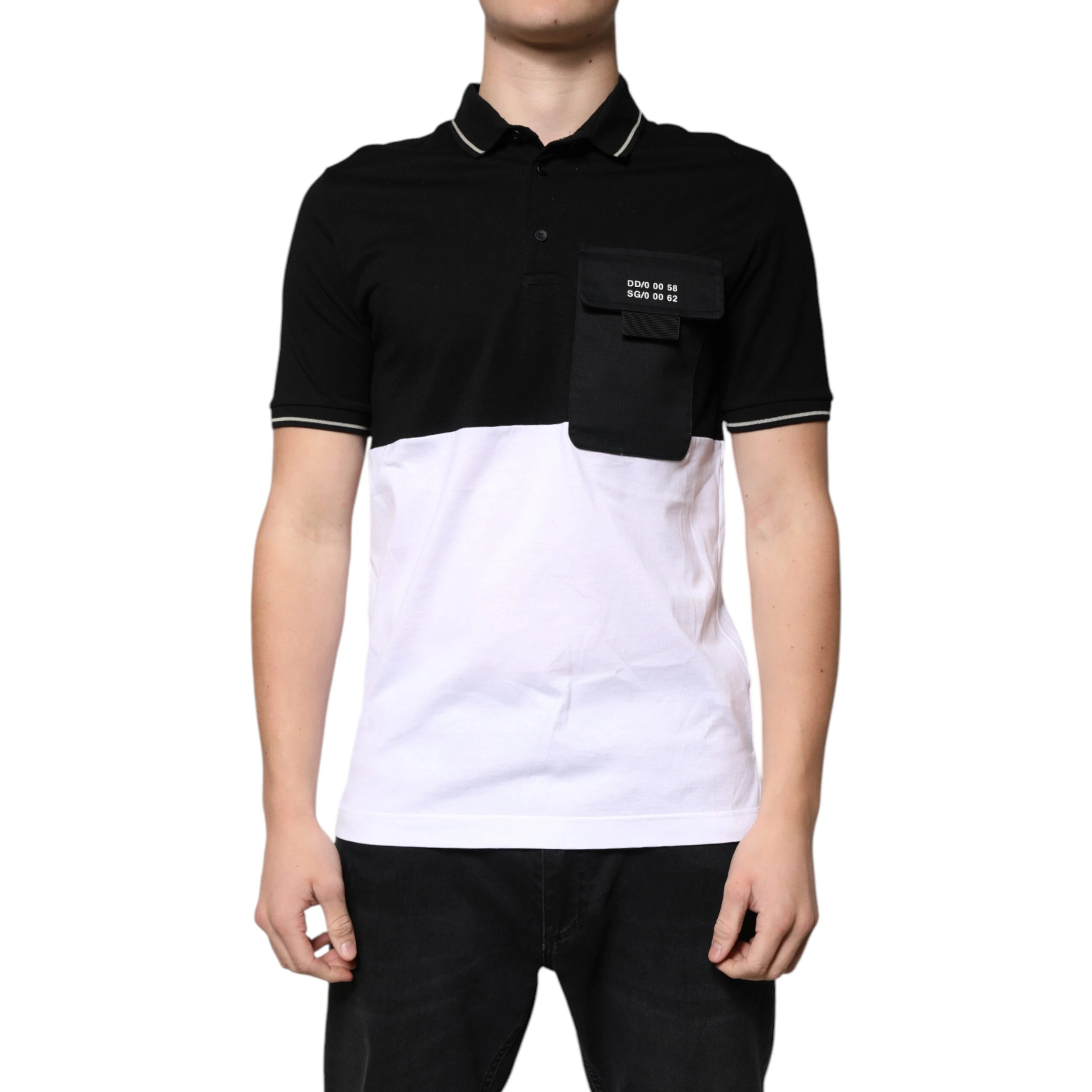 Black White Cotton Short Sleeves Polo T-shirt