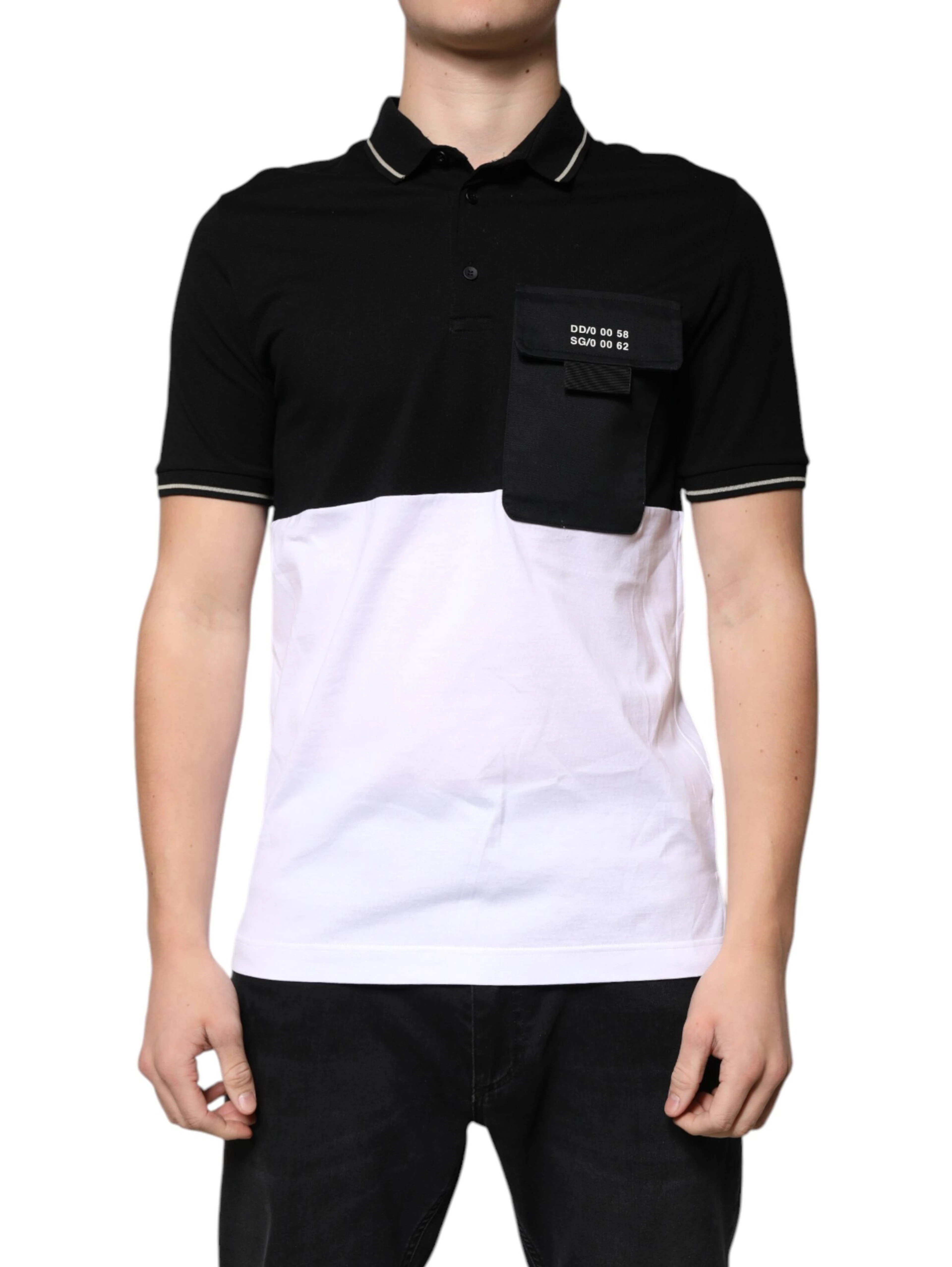 Black White Cotton Short Sleeves Polo T-shirt