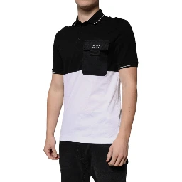 Black White Cotton Short Sleeves Polo T-shirt