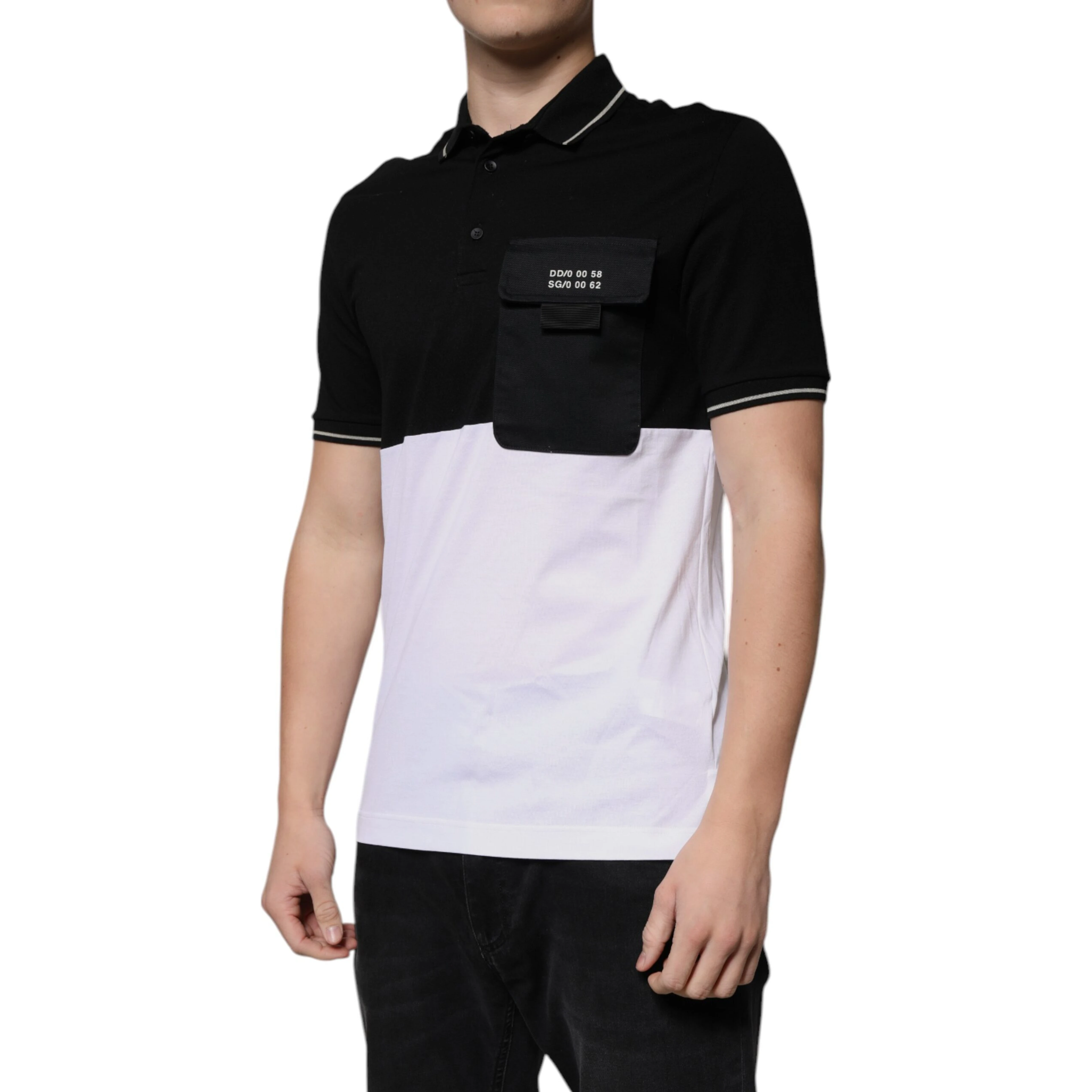 Black White Cotton Short Sleeves Polo T-shirt