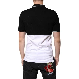 Black White Cotton Short Sleeves Polo T-shirt