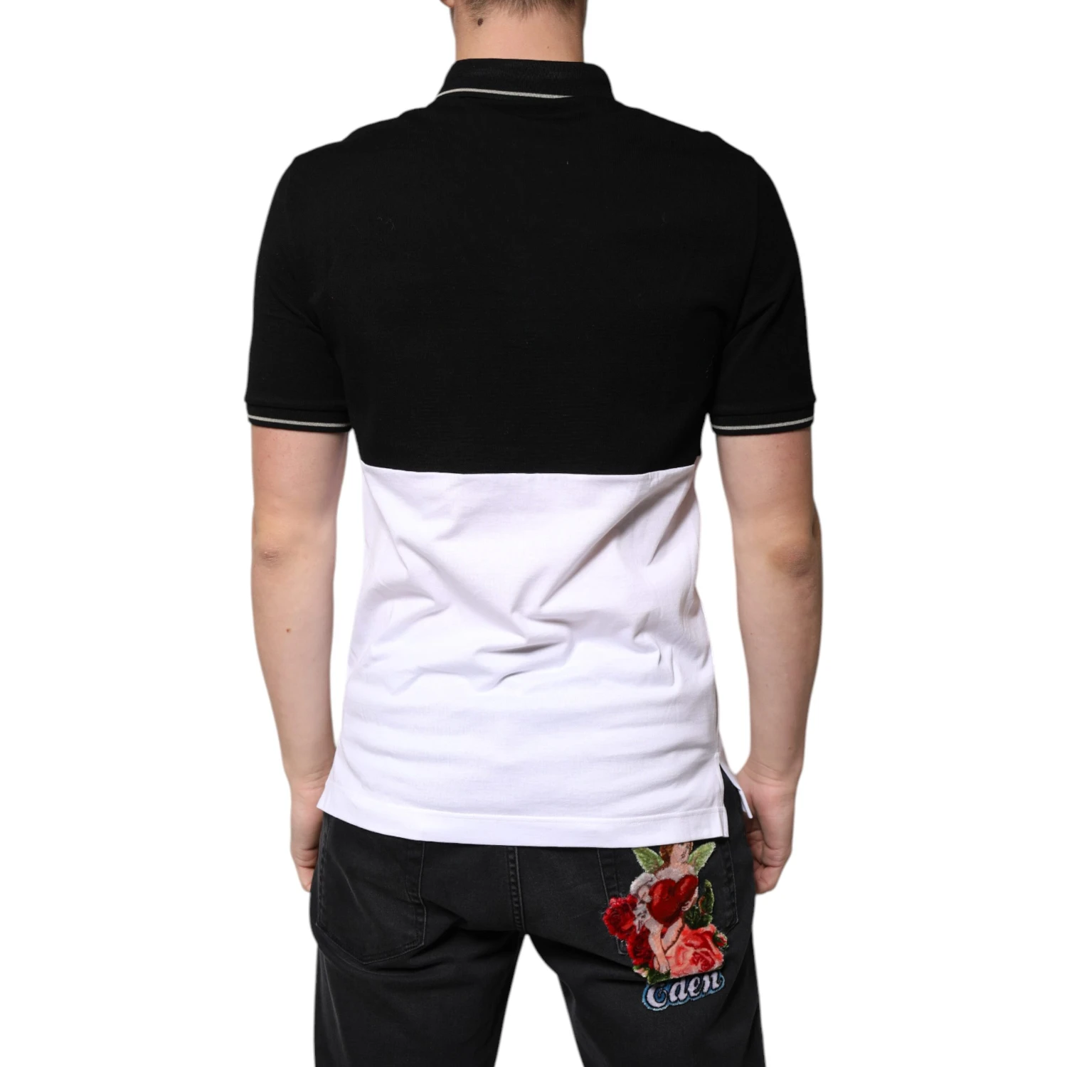 Black White Cotton Short Sleeves Polo T-shirt