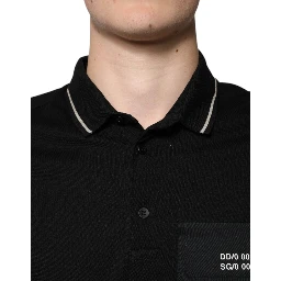 Black White Cotton Short Sleeves Polo T-shirt