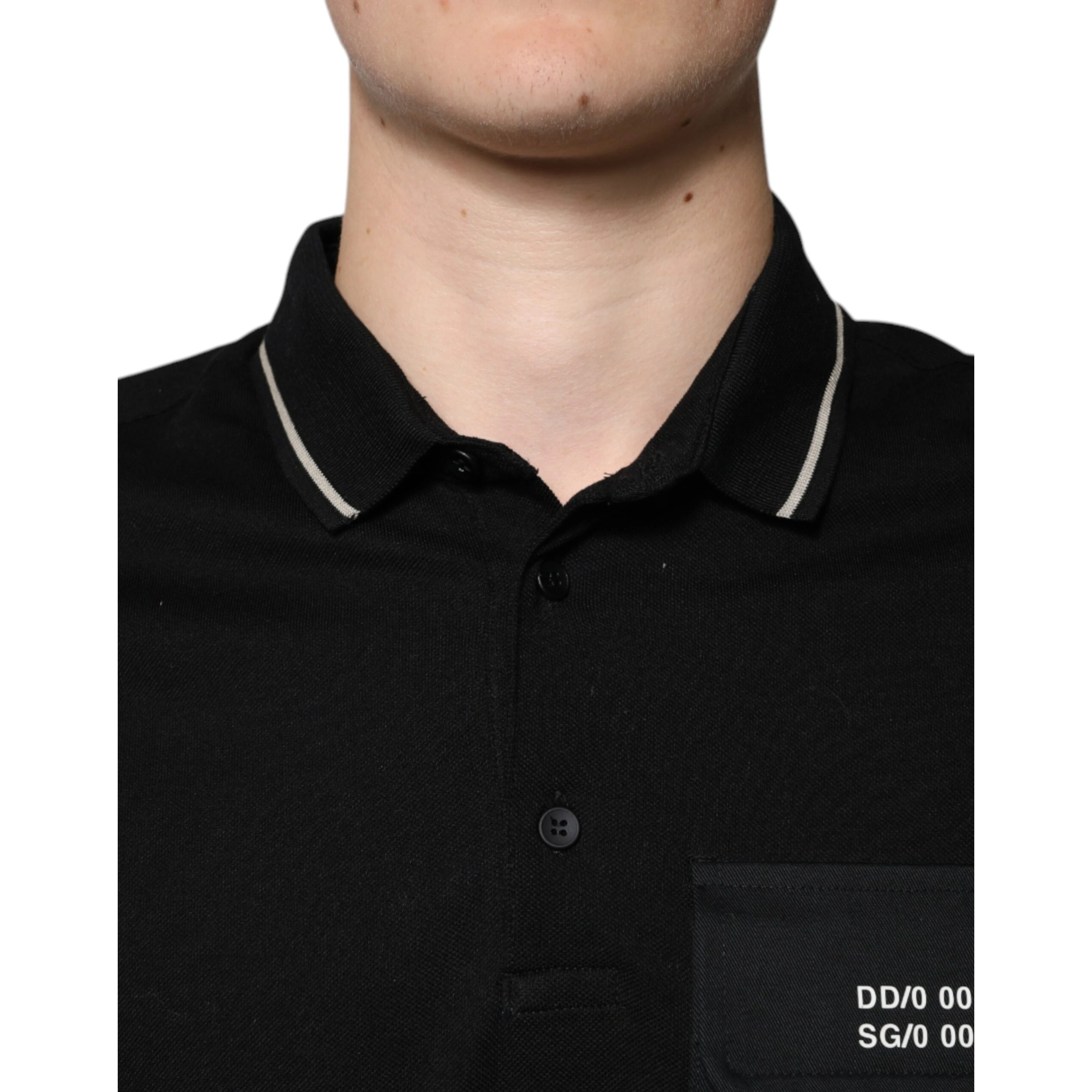 Black White Cotton Short Sleeves Polo T-shirt