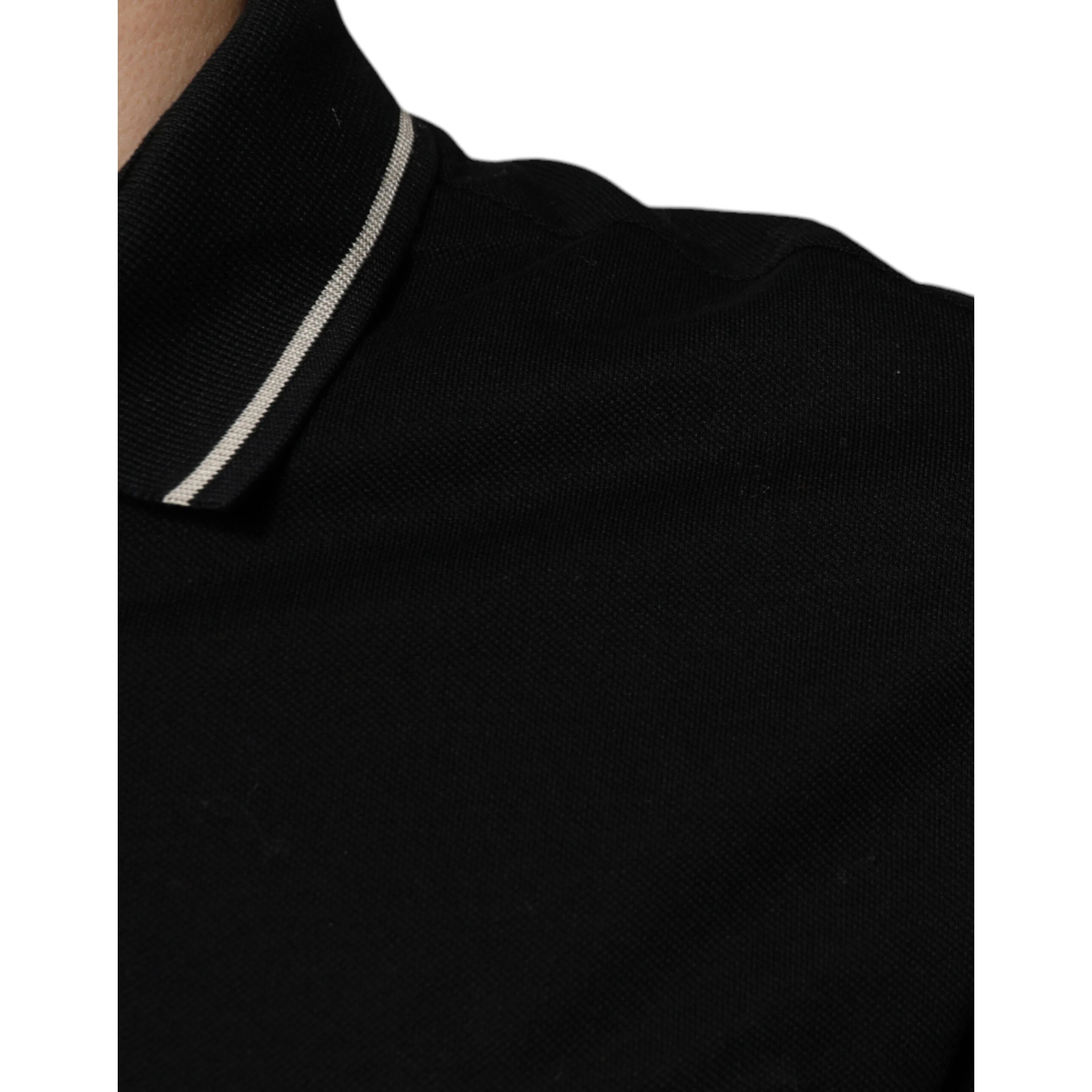 Black White Cotton Short Sleeves Polo T-shirt