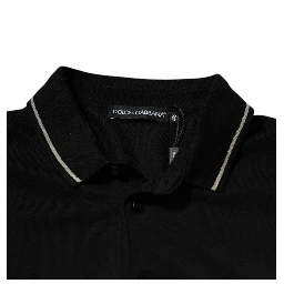 Black White Cotton Short Sleeves Polo T-shirt