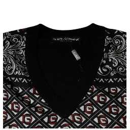 Black Logo Wool V-neck Pullover Sweater