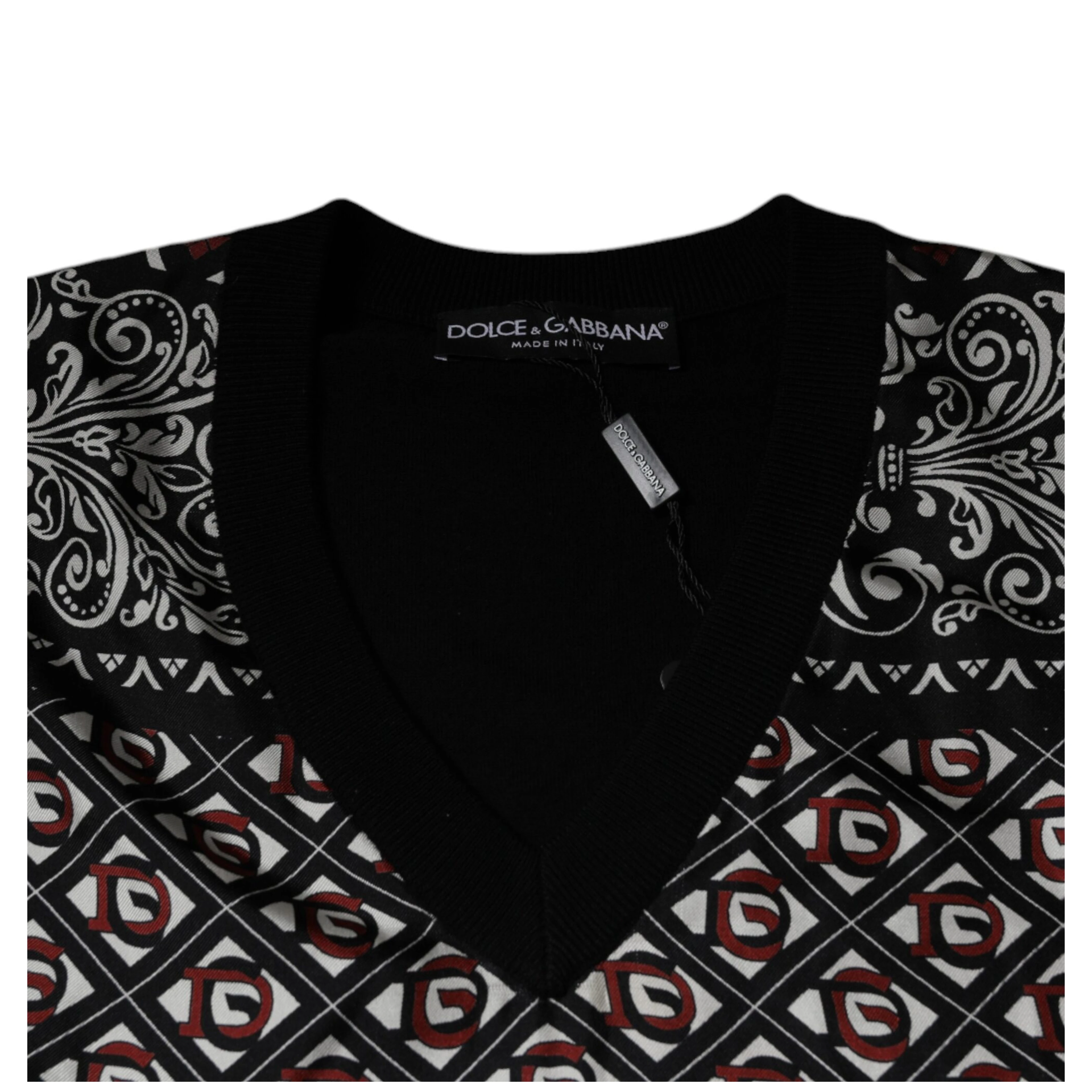 Black Logo Wool V-neck Pullover Sweater