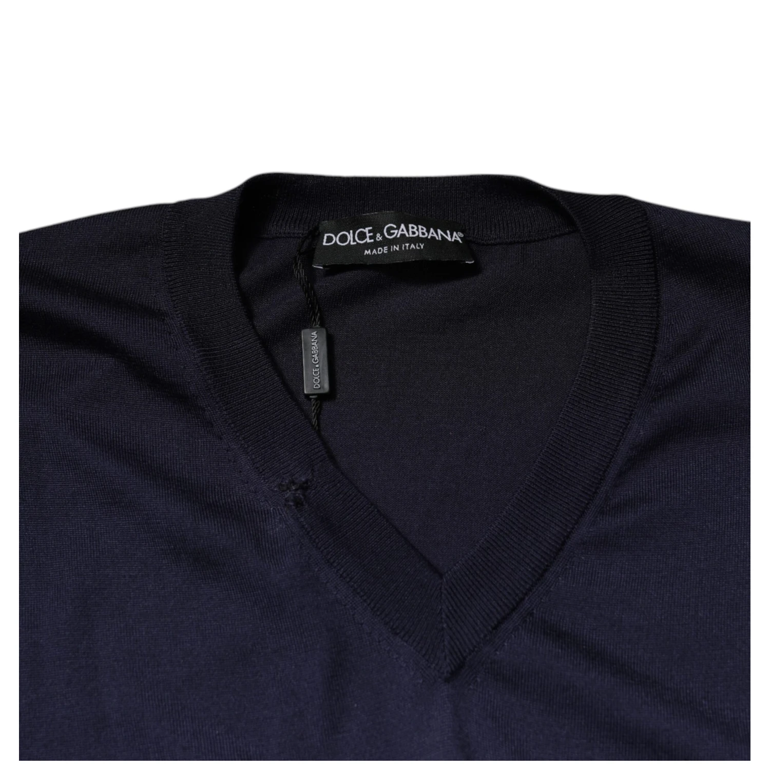 Navy Blue Silk V-neck Pullover Sweater