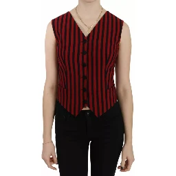Red Black Stripe Vest Waistcoat Blouse Top