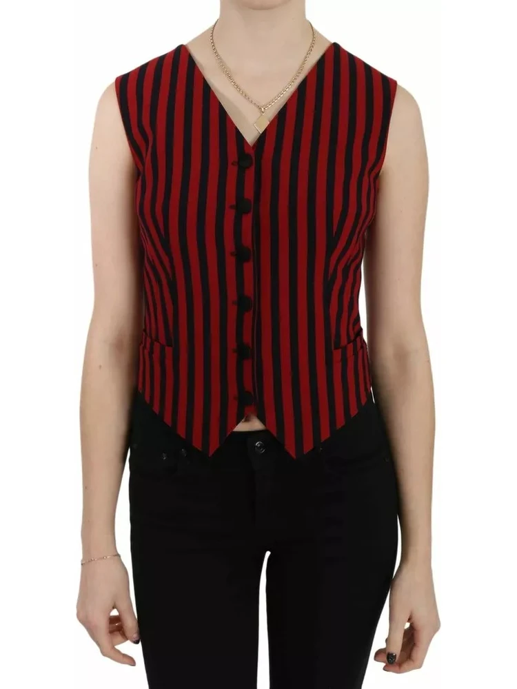 Red Black Stripe Vest Waistcoat Blouse Top alternative