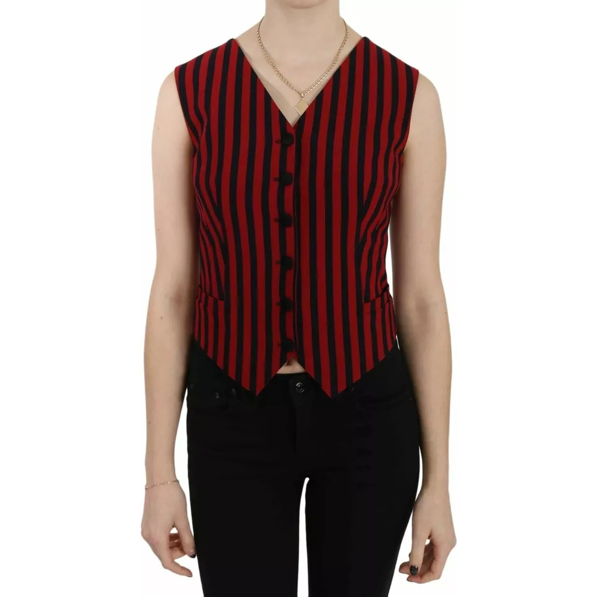 Red Black Stripe Vest Waistcoat Blouse Top
