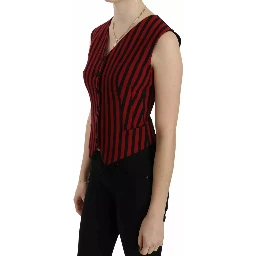 Red Black Stripe Vest Waistcoat Blouse Top