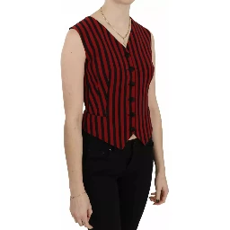 Red Black Stripe Vest Waistcoat Blouse Top