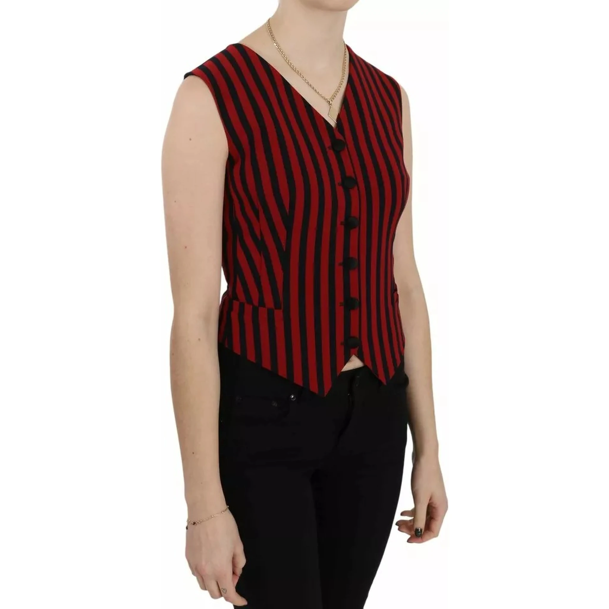 Red Black Stripe Vest Waistcoat Blouse Top
