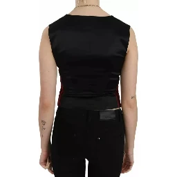 Red Black Stripe Vest Waistcoat Blouse Top