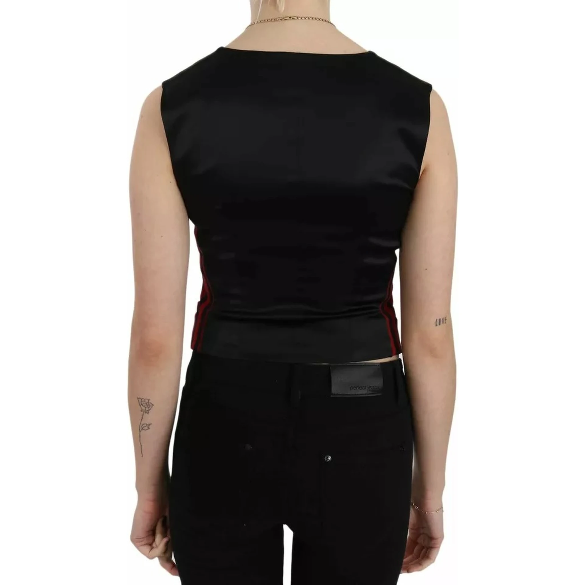 Red Black Stripe Vest Waistcoat Blouse Top
