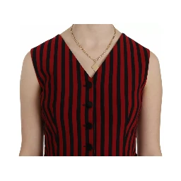 Red Black Stripe Vest Waistcoat Blouse Top