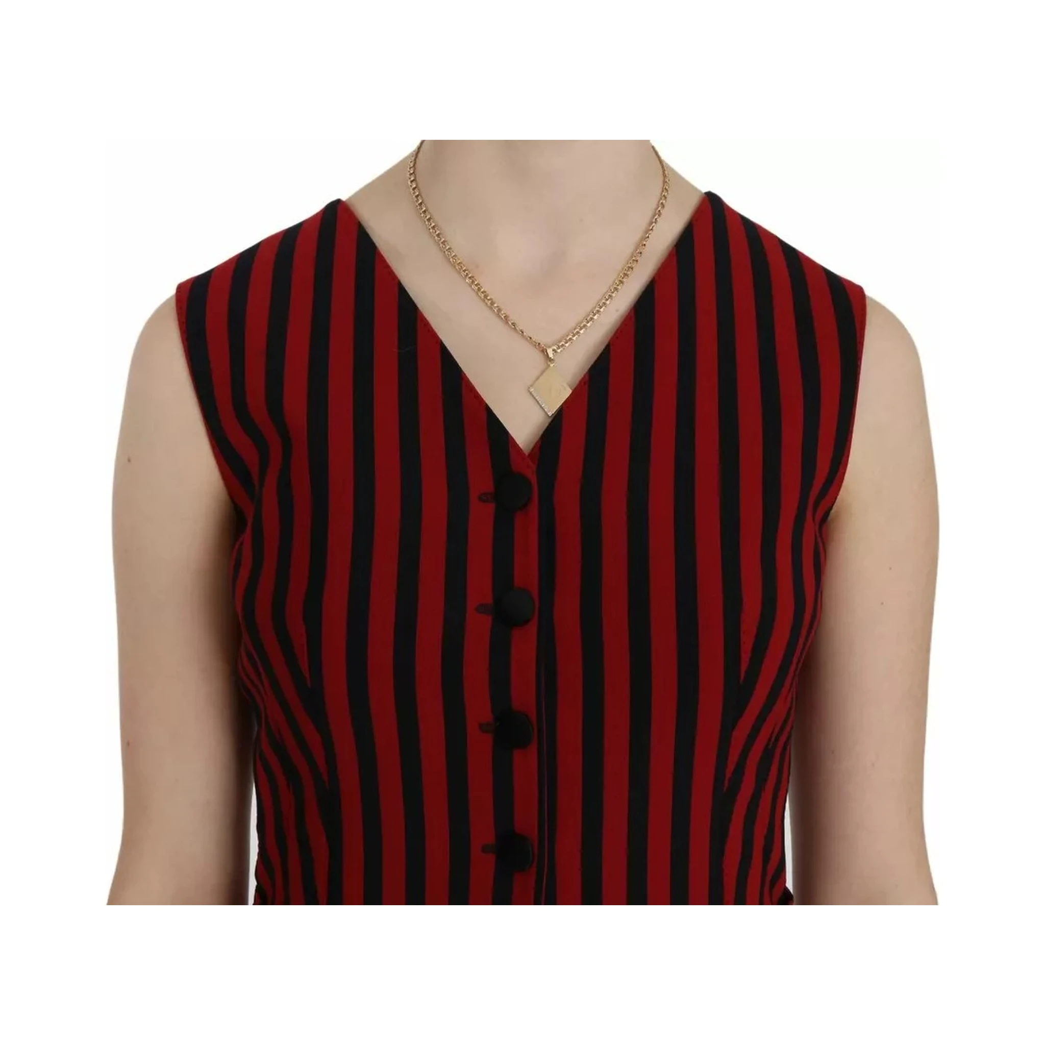 Red Black Stripe Vest Waistcoat Blouse Top