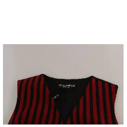 Red Black Stripe Vest Waistcoat Blouse Top