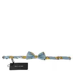 Light Blue Banana Print Silk Men Neck Bow Tie
