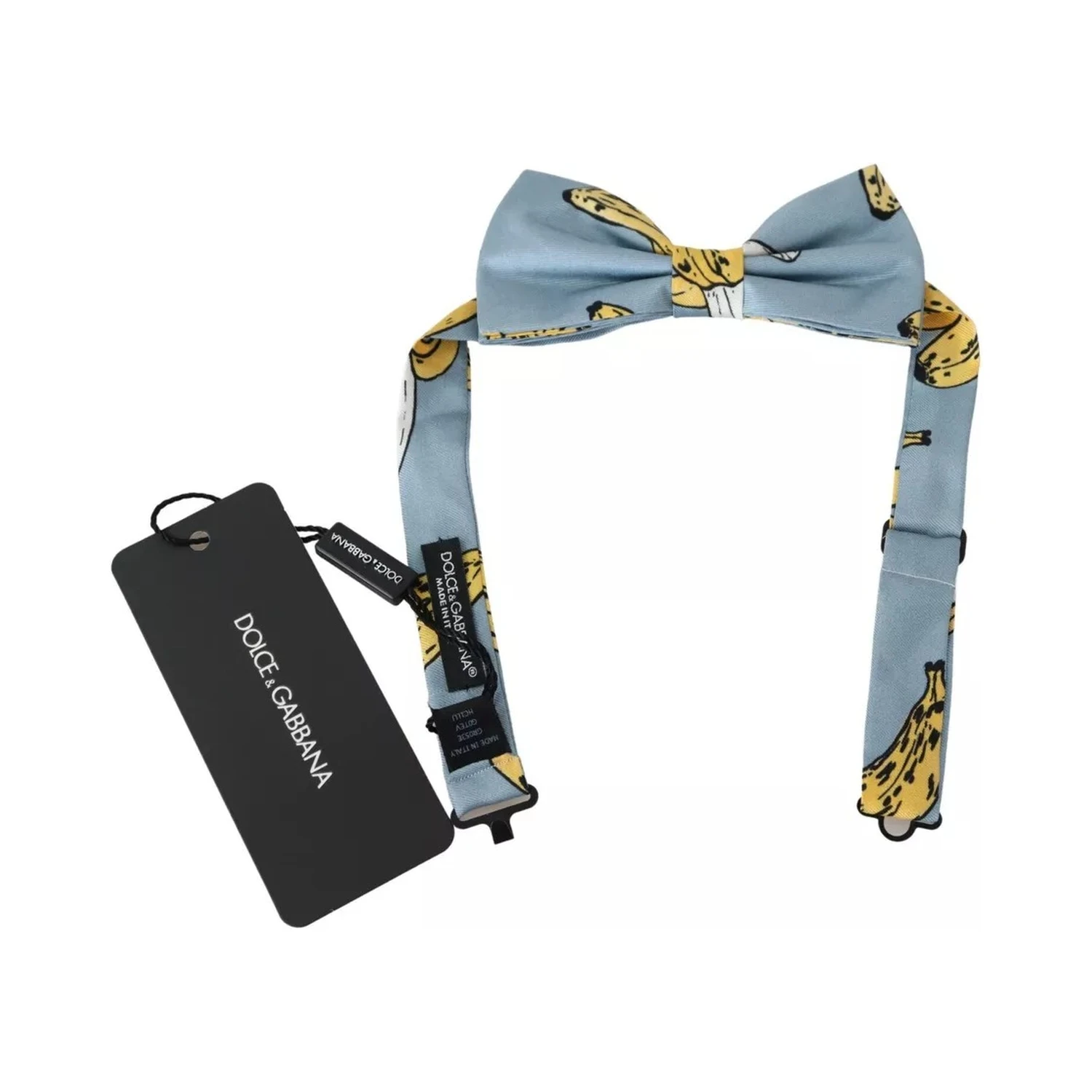 Light Blue Banana Print Silk Men Neck Bow Tie