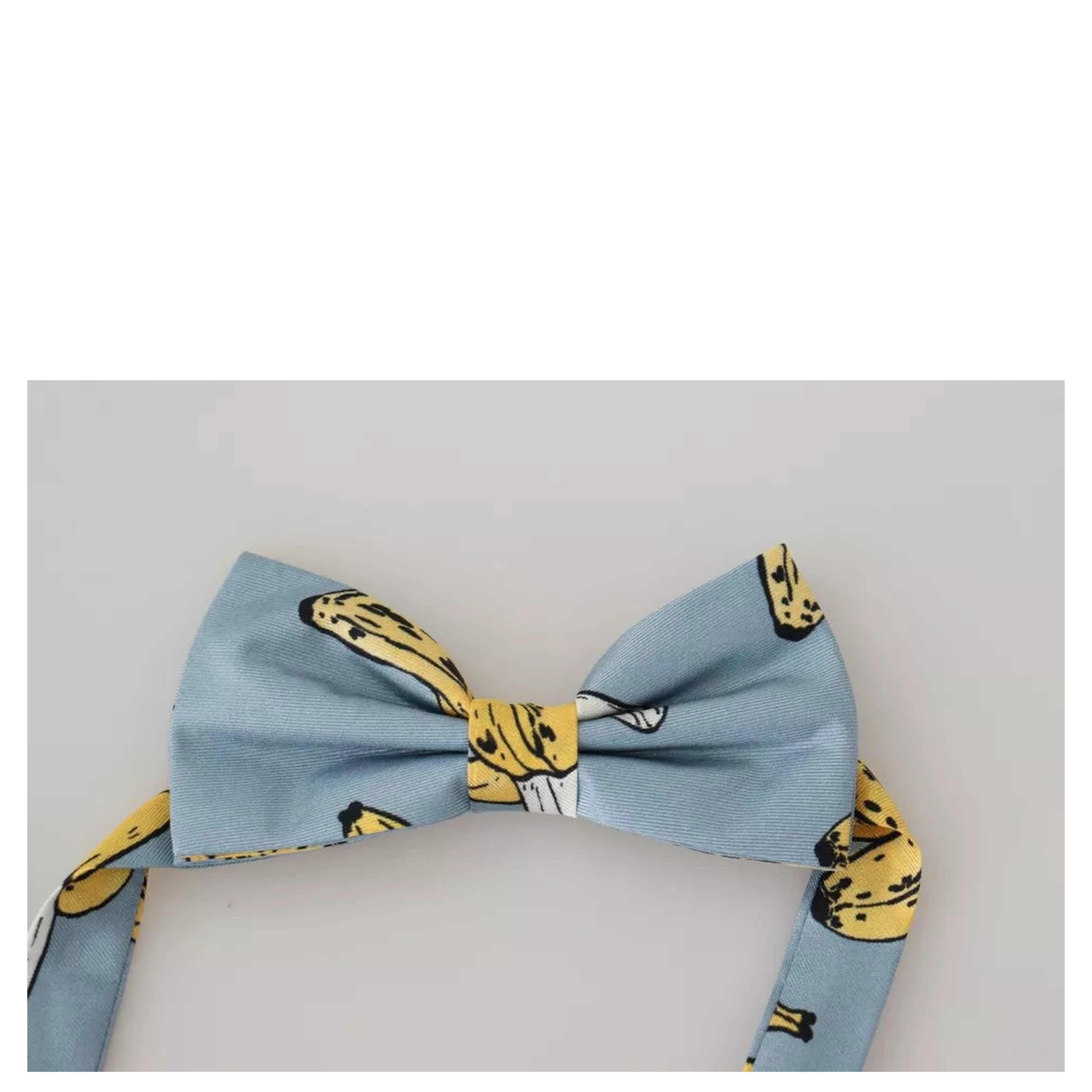 Light Blue Banana Print Silk Men Neck Bow Tie