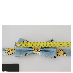 Light Blue Banana Print Silk Men Neck Bow Tie