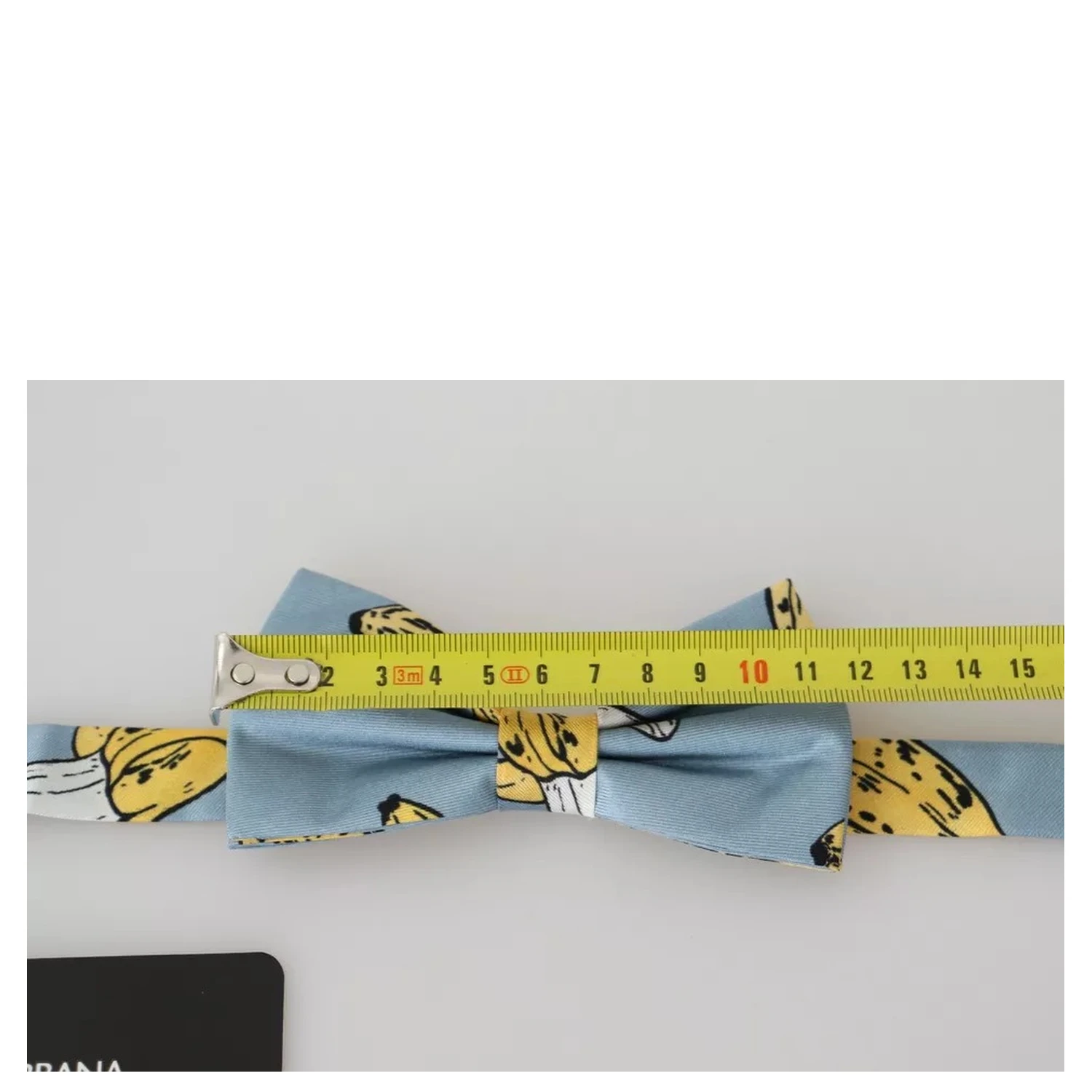 Light Blue Banana Print Silk Men Neck Bow Tie