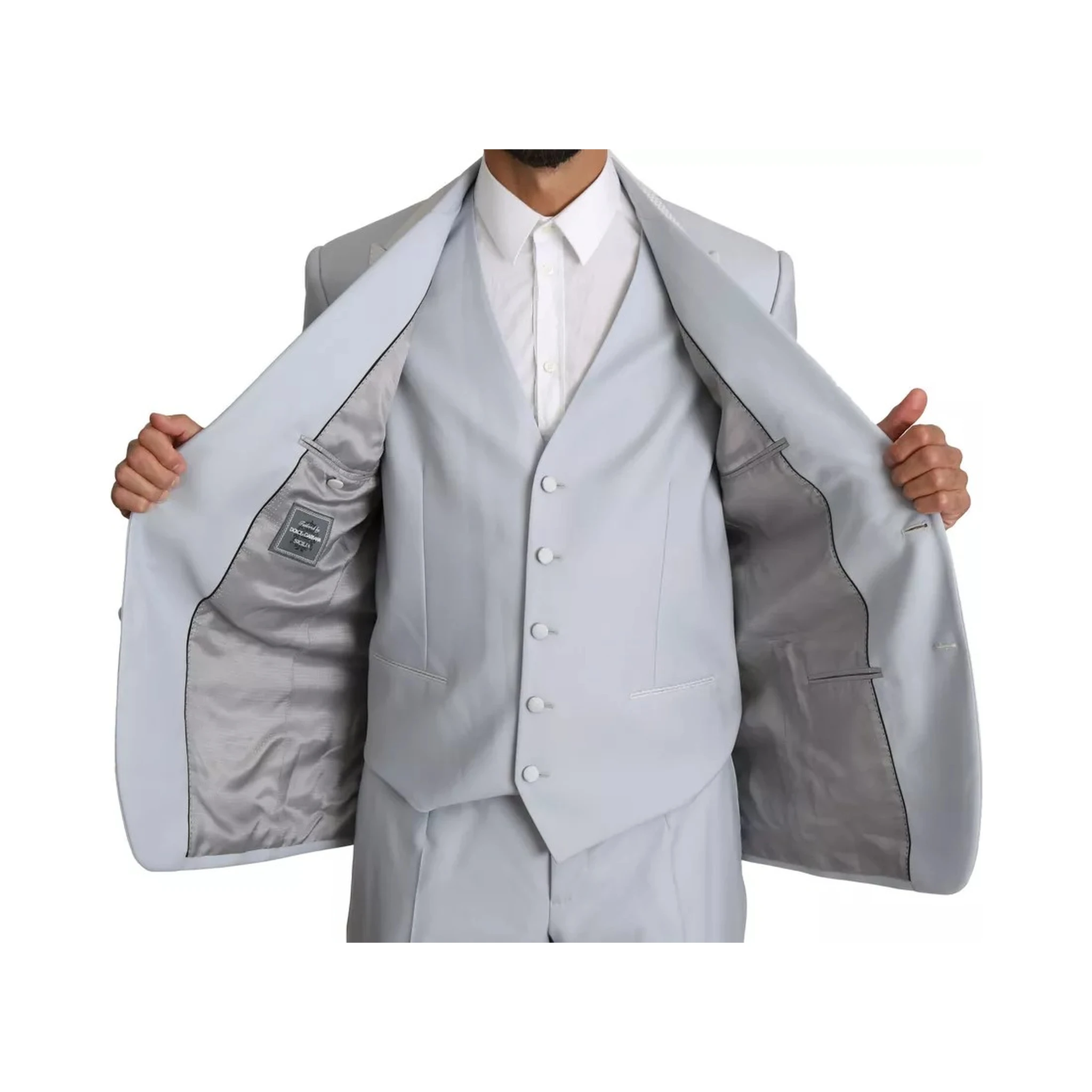 Light Blue SICILIA Wool 3 Piece Suit