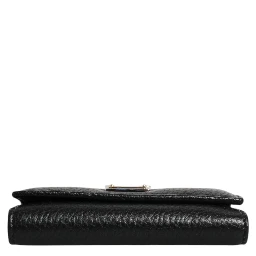 Black Leather Gold Metal Logo Plaque Trifold Keyring