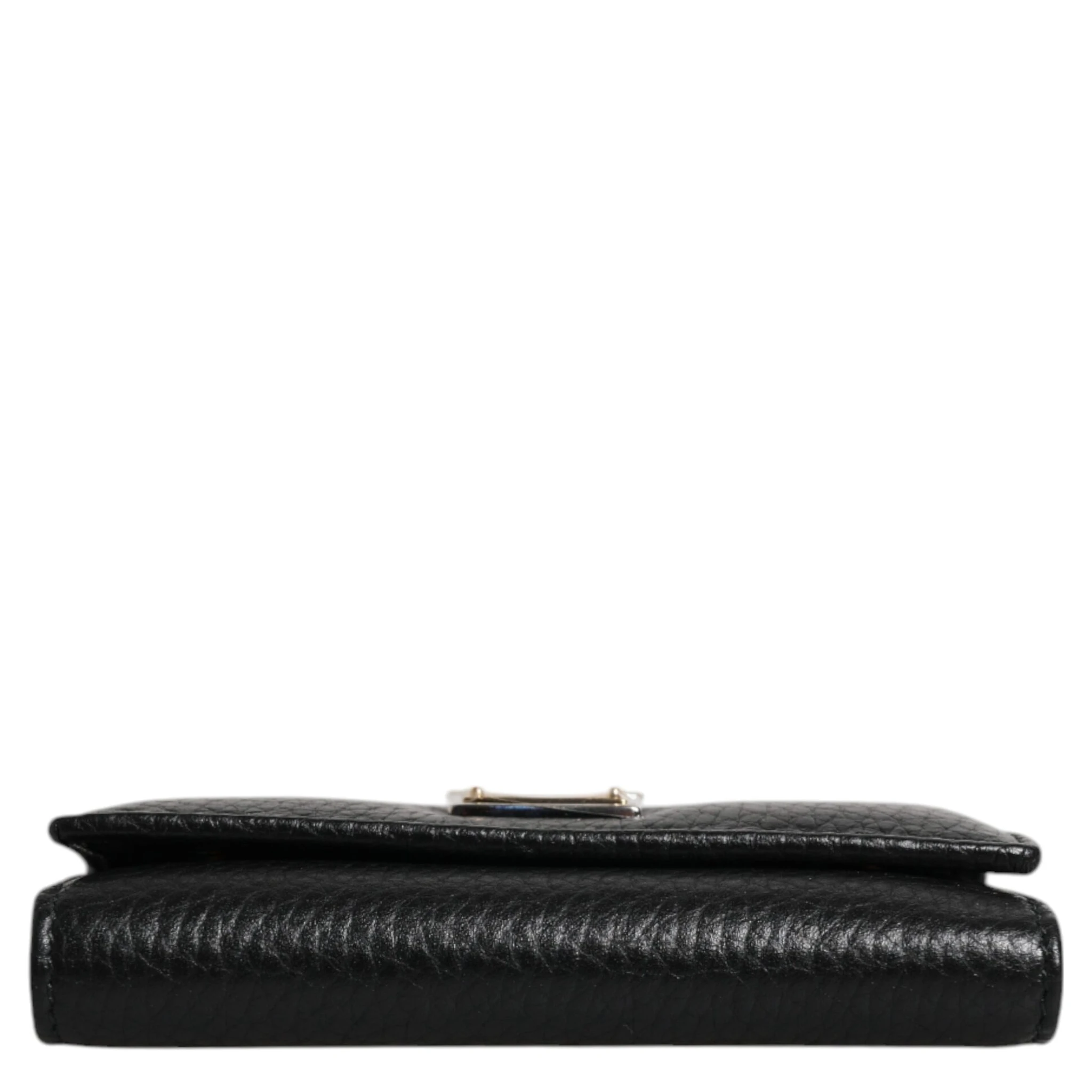 Black Leather Gold Metal Logo Plaque Trifold Keyring