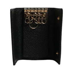 Black Leather Gold Metal Logo Plaque Trifold Keyring