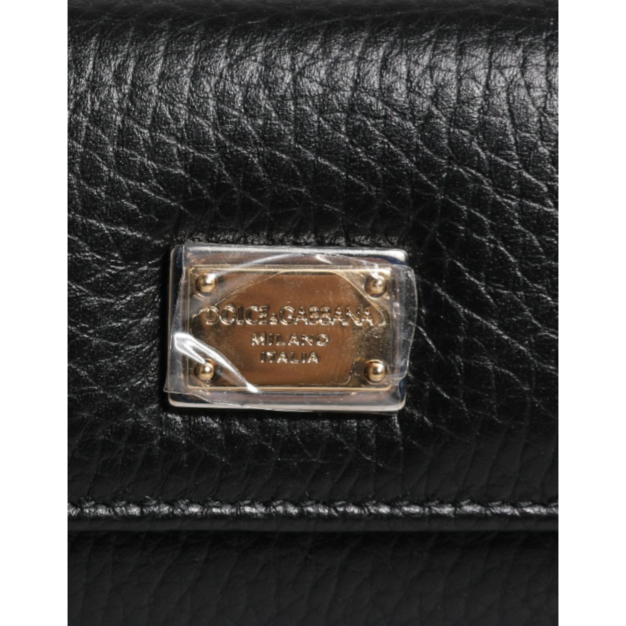 Black Leather Gold Metal Logo Plaque Trifold Keyring