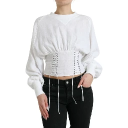 White Cotton Corset Cropped Long Sleeves Topclothing