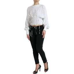 White Cotton Corset Cropped Long Sleeves Topclothing