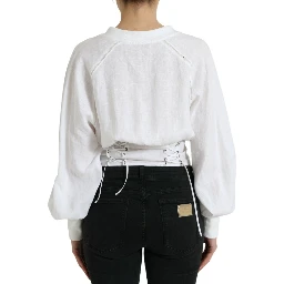 White Cotton Corset Cropped Long Sleeves Topclothing
