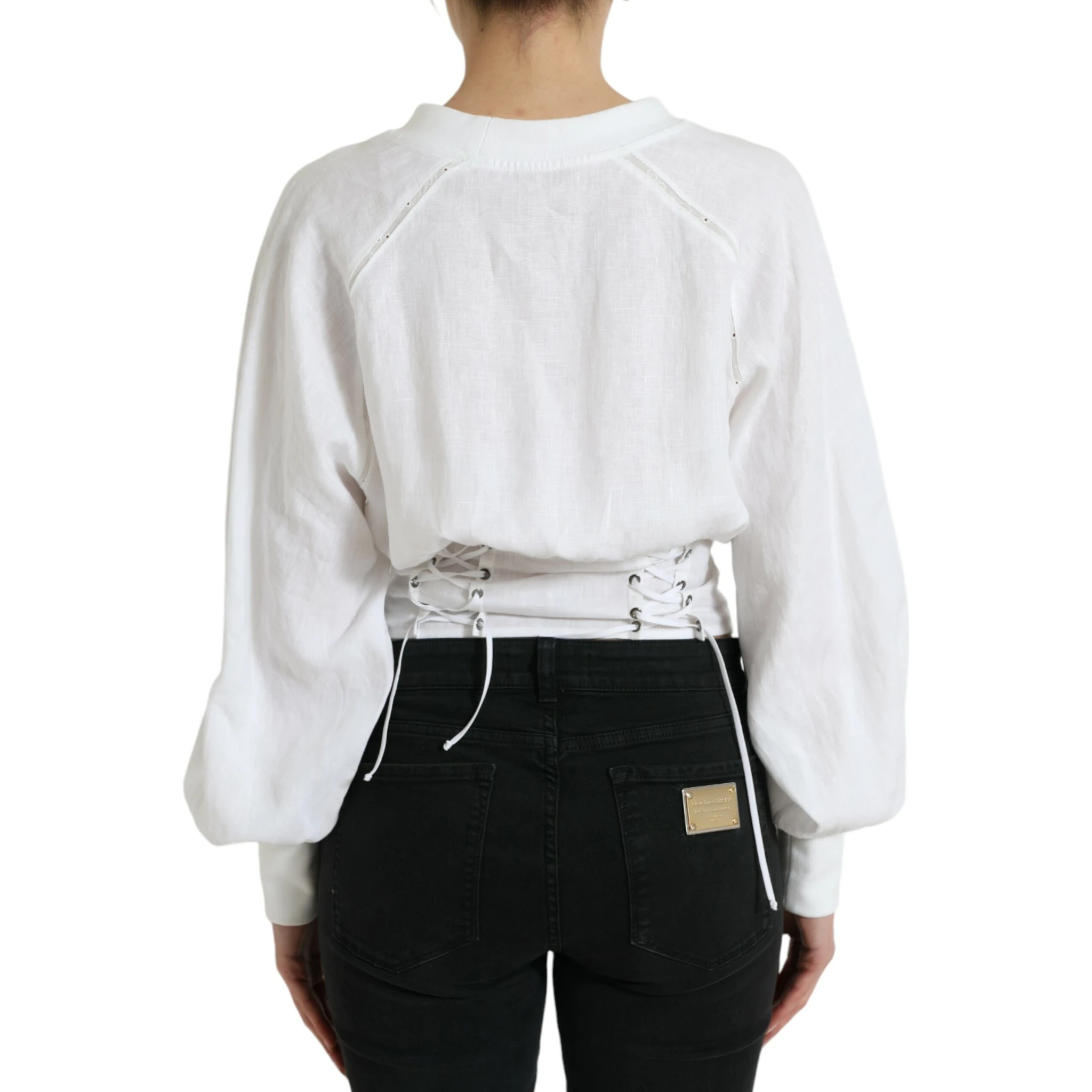 White Cotton Corset Cropped Long Sleeves Topclothing