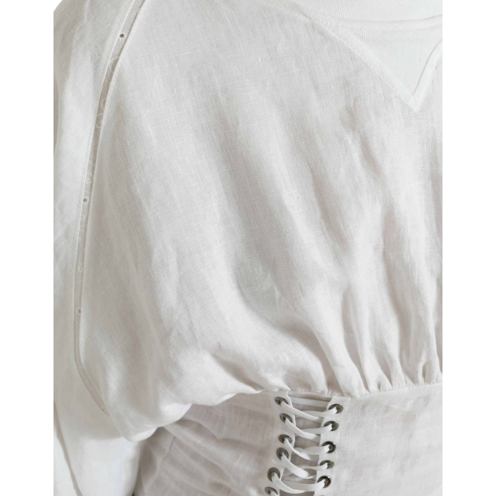 White Cotton Corset Cropped Long Sleeves Topclothing